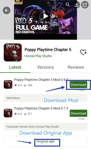 Review MOD app versions and listing details