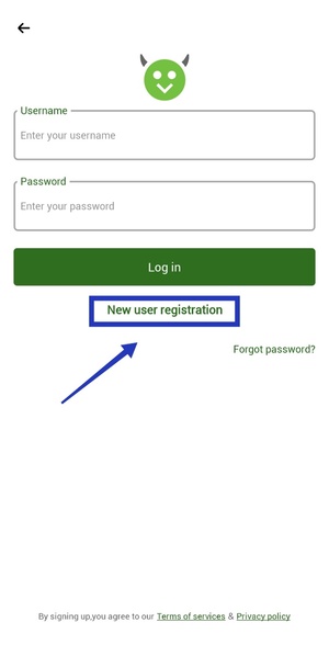 Choose to log in or register a new HappyMod account