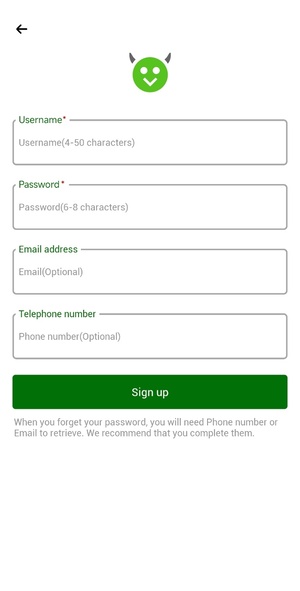 Complete the new account registration form