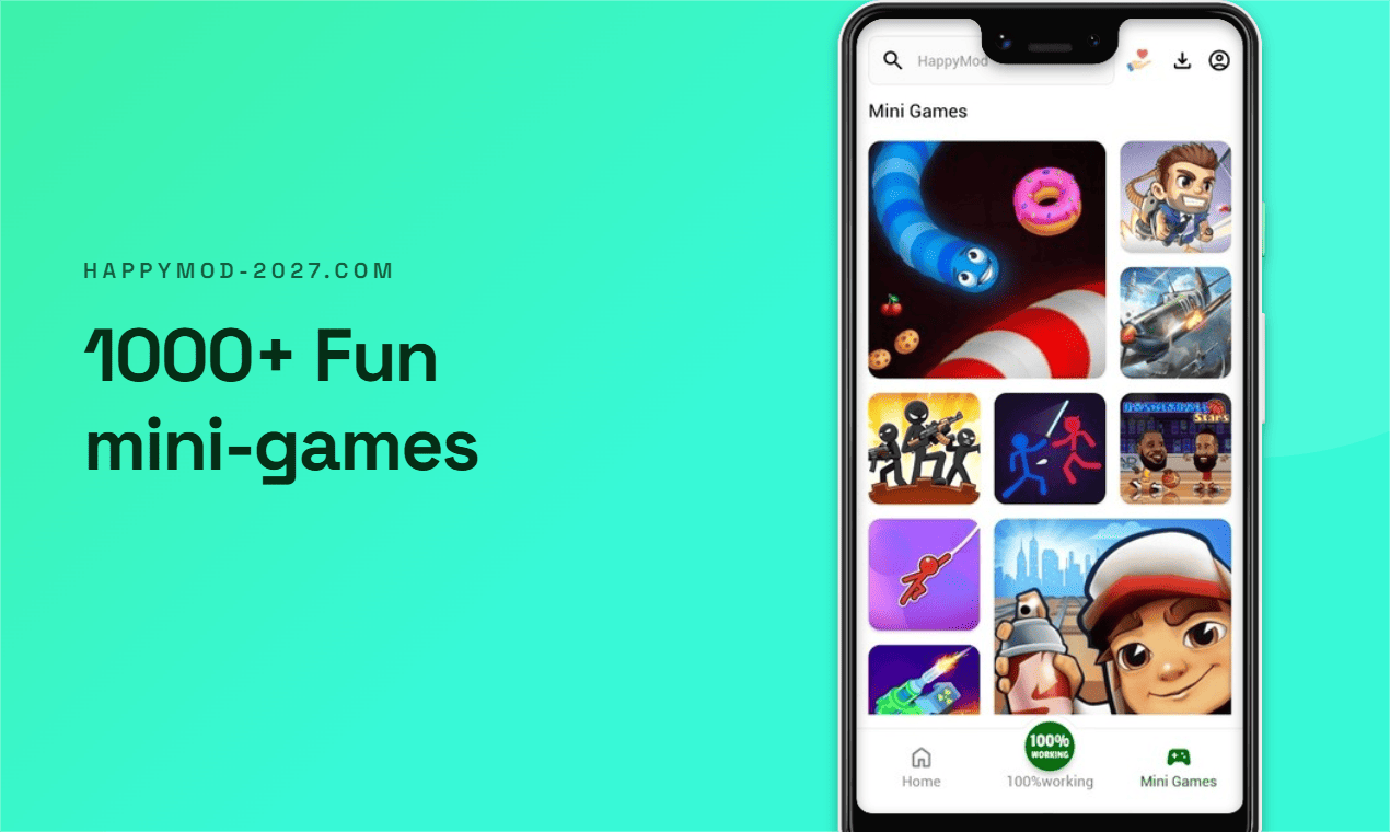 Mini games collection shown in HappyMod